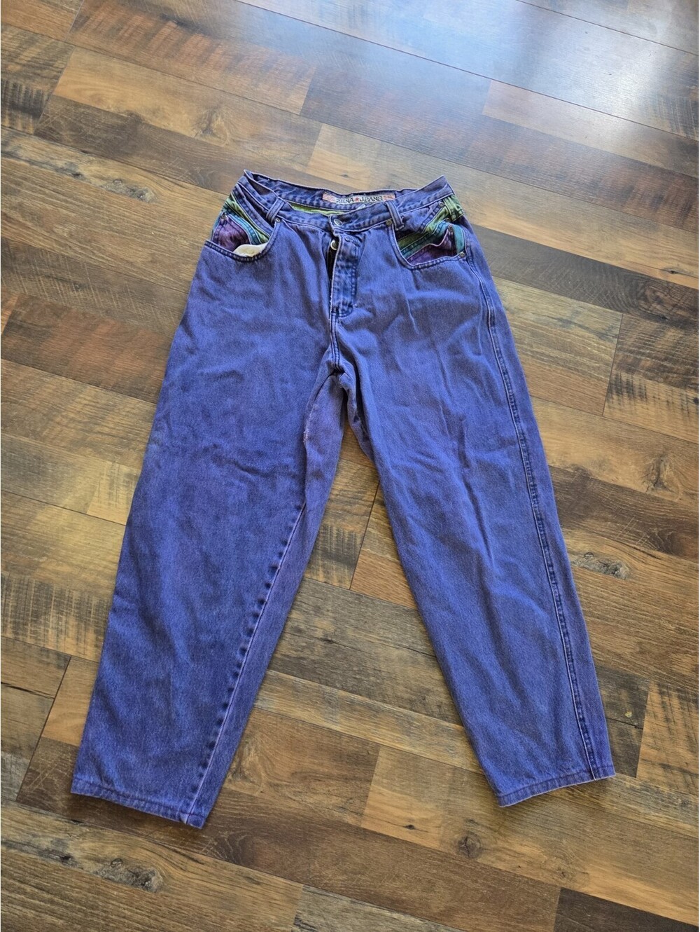 Vintage 80s Zena jeans Purple With Green Size 13, Button Fly RARE COLOR